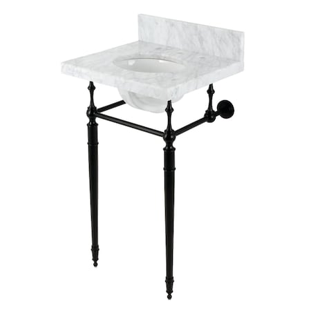 19 Carrara Marble Console Sink With Brass Legs 8 Faucet Drillings, Marble WhiteMatte Black